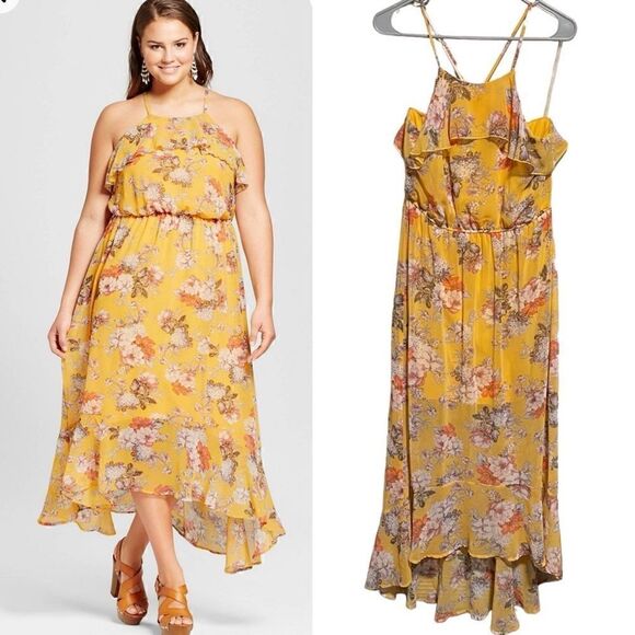 As U Wish- Women’s Yellow Floral High Low Dress, Size Large - Picture 11 of 11